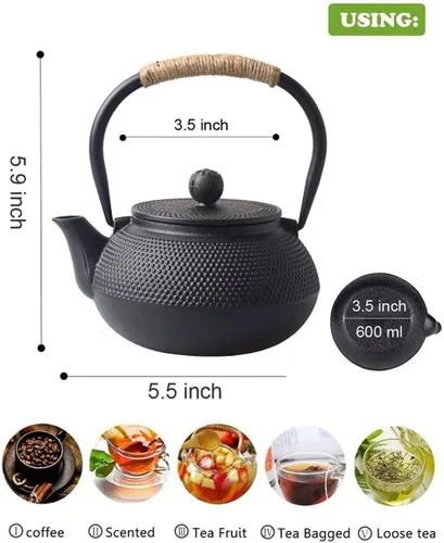 Miniatura 2 de Tetera japonesa de hierro fundido con infusor de acero inoxidable para té de hojas sueltas y bolsitas de té, hervidor de té de hierro fundido, apto