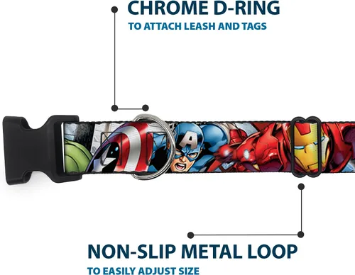 Miniatura 5 de Buckle-Down Marvel Avengers Marvel Avengers - Collar de plástico con clip de primer plano, tamaño pequeño, 9-15 pulgadas
