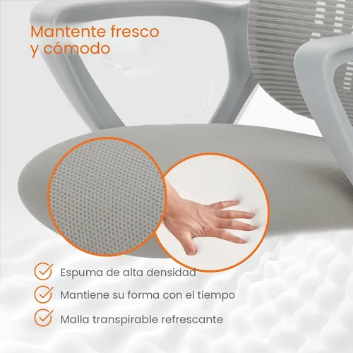 Miniatura 6 de Silla ejecutiva de oficina Sweetcrispy para gerente, ergonómica de malla ajustable, con respaldo medio giratorio y soporte lumbar cómodo, brazos Gris