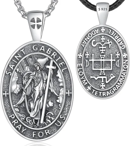 Miniatura 96 de EUDORA Collar de plata de ley 925, San Cristóbal y San Benito, San Miguel, Virgen María, San Judas Tadeo, Cruz de Buen Pastor y Arcángel, Medalla