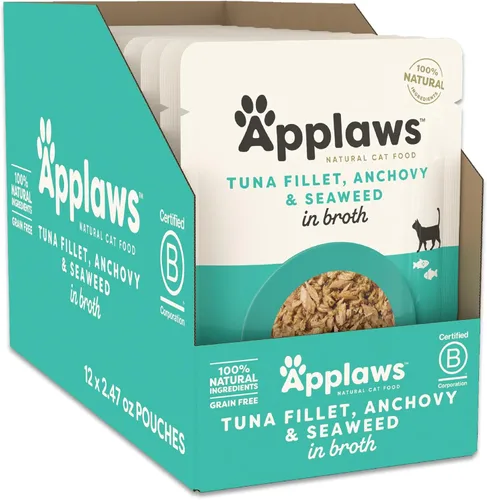 Applaws Alimento húmedo natural para gatos en caldo, ingredientes limitados y naturales, alto en proteínas sin aditivos artificiales, filete de