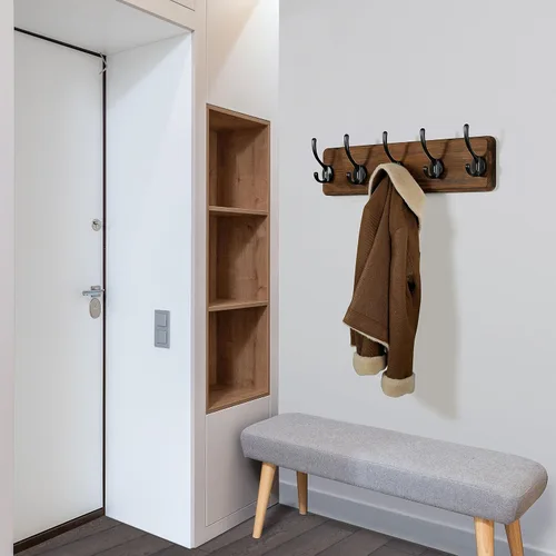 Miniatura 8 de WEBI Perchero de Abrigo Montado en Pared, Ganchos de Abrigo Montados en Pared, 16" de Agujero a Agujero, Colgador de Abrigo de Pared, Riel de Madera