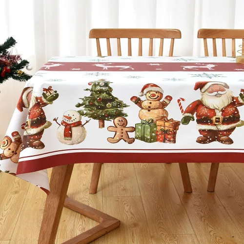 Miniatura 5 de Mantel de Navidad de vinilo resistente rojo de 54x54 pulgadas, mantel rectangular de Navidad, mantel de PVC reutilizable, impermeable, plegable