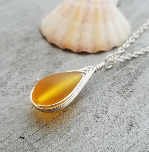 Miniatura 79 de Yinahawaii Collar de cristal de mar hecho a mano, joyería hawaiana para mujer, collar de lágrima trenzada, joyería única de cristal de mar