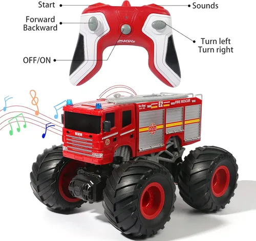 Miniatura 2 de Camión de Bomberos de Control Remoto Camión Monstruo Juguete, Camión de Bomberos RC 1/18, Camión de Carreras RC de Pasatiempo Todo Terreno de 2.4GHz
