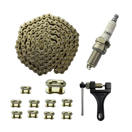Miniatura 4 de Oro 420 Cadena de Motocicleta de 132 Eslabones Estándar con Rompecadena 10 Eslabones Maestros de Conexión para Motocicleta Pit Dirt de 100 cc, 110