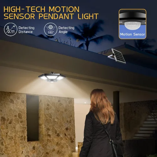 Miniatura 3 de Deogos Luces colgantes solares, luces solares de doble cabezal con sensor de movimiento para exteriores, 180 luces LED solares para interiores