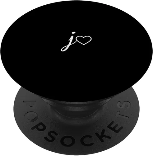 Letra inicial blanca J corazón minimalista negro PopSockets PopGrip: agarre intercambiable para teléfonos y tabletas