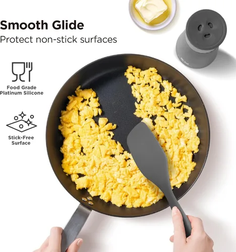 Miniatura 4 de Kitchen Mama WaltzGrip - Espátula de raspado de silicona platinada: resistente al calor, sin costuras, antiadherente para utensilios de cocina, gris