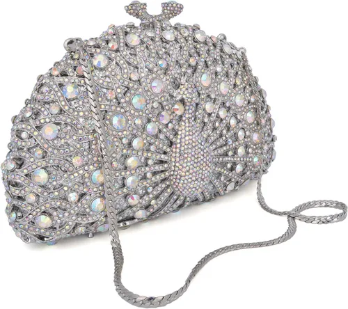 Miniatura 2 de Bolso de mano de lujo con diamantes de imitación de pavo real, para novia, boda, fiesta, para mujer