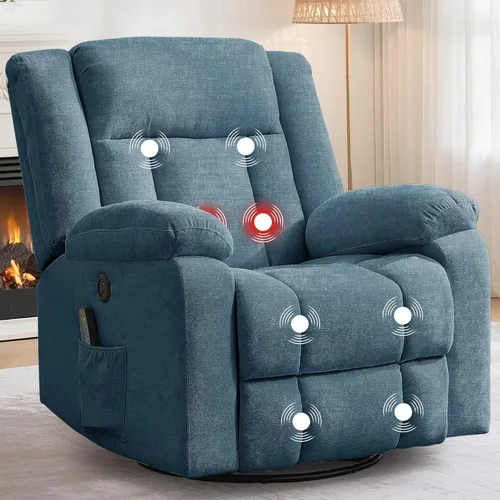 Korser Mecedora reclinable, sillas reclinables deslizantes para adultos, silla mecedora giratoria de 360° con masaje y calefacción, silla de