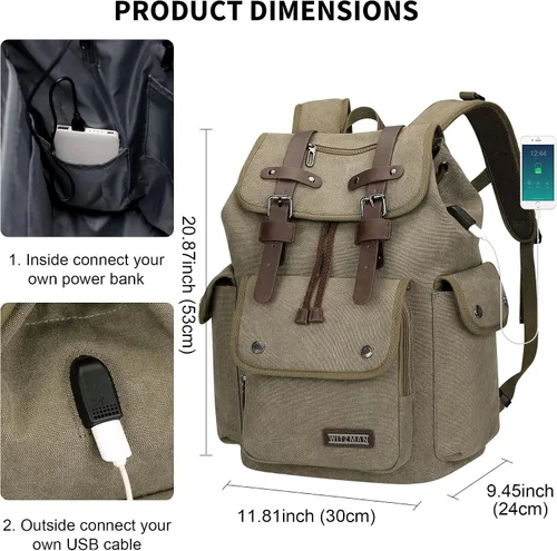Miniatura 7 de WITZMAN Mochila de lona para hombre, mochila vintage para laptop de 15.6 pulgadas, mochila de viaje de alta capacidad casual (A8004 verde militar)