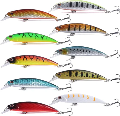 Jerkbait - Señuelos de pesca Jerk Baits para pesca de lubina, señuelos con caja de aparejos para agua dulce y salada, 10 unidades