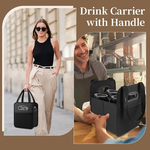 Miniatura 7 de Foyego Porta bebidas de 4 tazas con asa, portavasos reutilizables para bebidas, portátil, plegable, aislante, para taza de café, para entrega