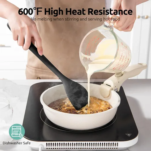 Miniatura 3 de U-Taste - Cuchara de silicona resistente al calor de 600ºF: cuchara de cocina sólida de 13.3 pulgadas, utensilio de goma antiadherente de grado Negro