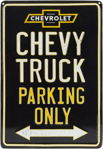 Chevrolet - Letrero de metal para camioneta Chevy color negro y amarillo - Letrero vintage de Chevy para garaje o cueva de hombre