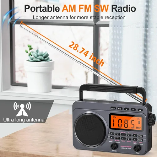 Miniatura 3 de Radio portátil con la mejor recepción, radio digital recargable de 4000 mAh AM FM portátil con tarjeta SD/reproducción USB, sintonizador digital
