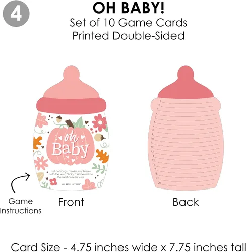 Miniatura 7 de Big Dot of Happiness Girl Little Pumpkin - 4 juegos de baby shower de otoño - 10 cartas cada uno - Quién sabe mejor a mami, cuestionario de mamá