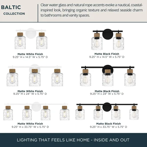 Miniatura 5 de Quoizel Naturals Baltic - Luces modernas de tocador de 14.5 pulgadas, 2 luces, estilo costero, color negro mate y cristal de agua transparente