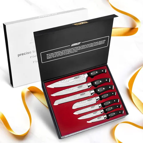 Miniatura 7 de SCOLE® Juego de cuchillos de cocina ultra afilados de acero inoxidable 1.4116 alemán de alta calidad, mango ergonómico, juego de cuchillos