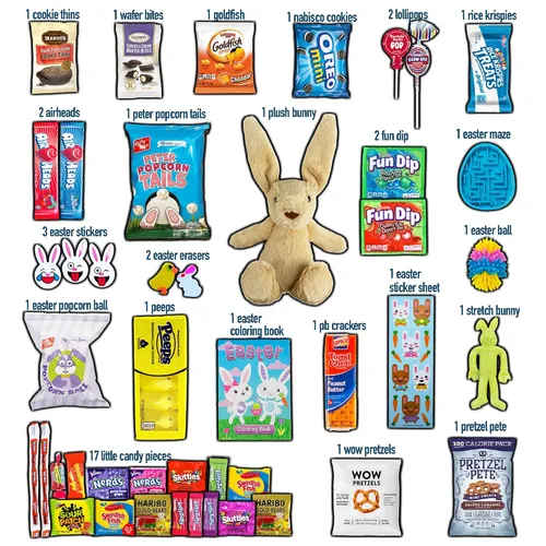 Miniatura 2 de Cesta de Pascua morada para niños y adultos (40 artículos) – Cesta de regalo llena de caramelos, bocadillos, golosinas y conejo de Pascua de peluche