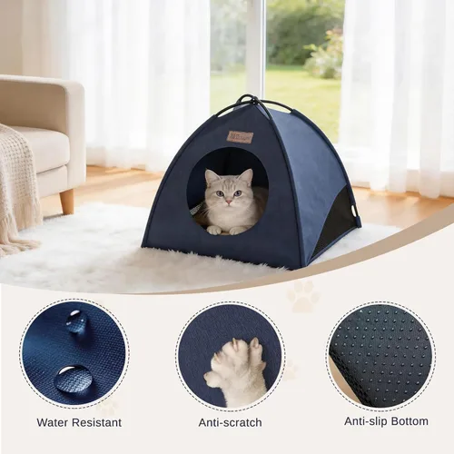 Miniatura 5 de Tienda de campaña piramidal desplegable para gatos y gatos pequeños de hasta 6.6 libras, resistente al agua, transpirable, plegable, con cojín