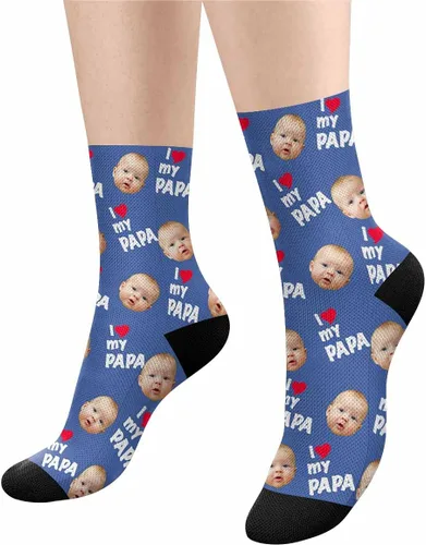 Miniatura 2 de Calcetines personalizados para convertir tu foto en I Love My Papa Calcetines personalizados unisex para regalo único, color3