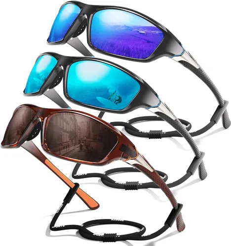 Miniatura 44 de Paquete de 3 lentes de sol deportivos polarizados para hombres, gafas de sol masculinas envolventes con protección UV para ciclismo, pesca