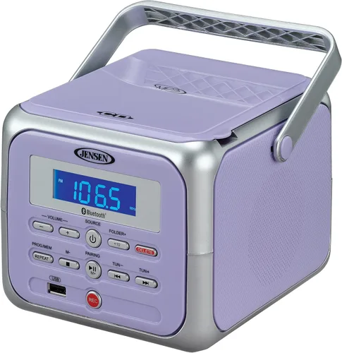 Jensen CD-660 Reproductor de CD estéreo portátil Boombox con Bluetooth | Radio FM | USB | Entrada auxiliar y conector de auriculares | Reproducción