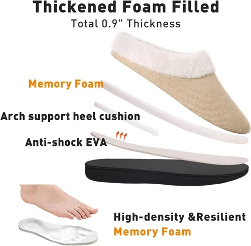 Miniatura 5 de VONMAY Pantuflas de casa mullidas para mujer, pantuflas de espuma viscoelástica con cuello de forro polar para interiores y exteriores