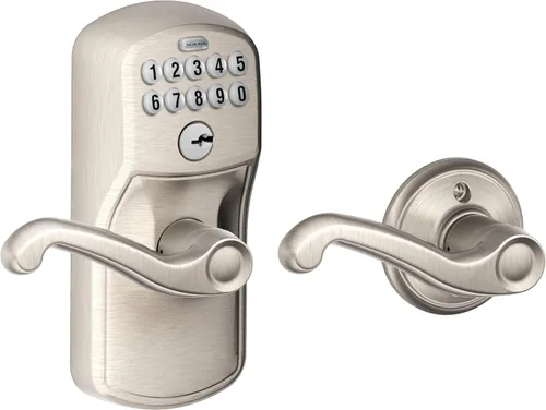 Miniatura 11 de Schlage - FE575 PLY 626 FLA Plymouth - Entrada de teclado con bloqueo automático y palancas Elan, cromado con brocha. Cromo satinado