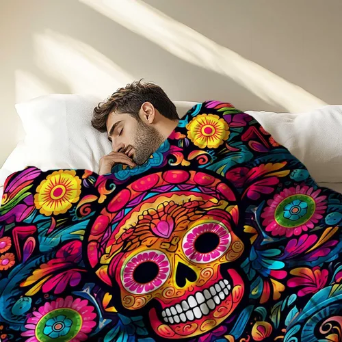 Miniatura 4 de Firmiso Regalos de calavera de azúcar para mujeres y hombres, manta del Día de los Muertos para decoración del hogar, calavera de Halloween de forro