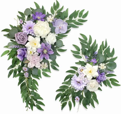 Miniatura 17 de Letreros florales de bienvenida de boda (paquete de 2), flores de arco de boda para decoración de boda y decoración de fondo de recepción (azul)