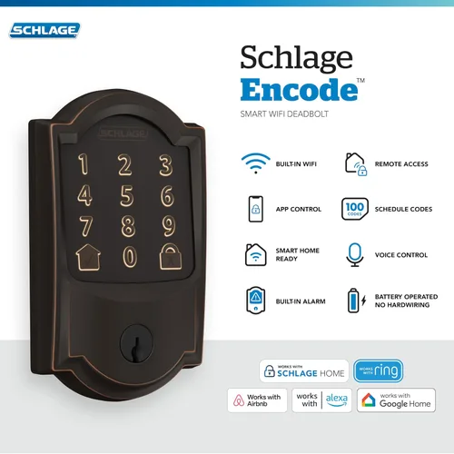 Miniatura 2 de Schlage - Cerradura inteligente Wi-Fi de codificación con borde Camelot en bronce envejecido