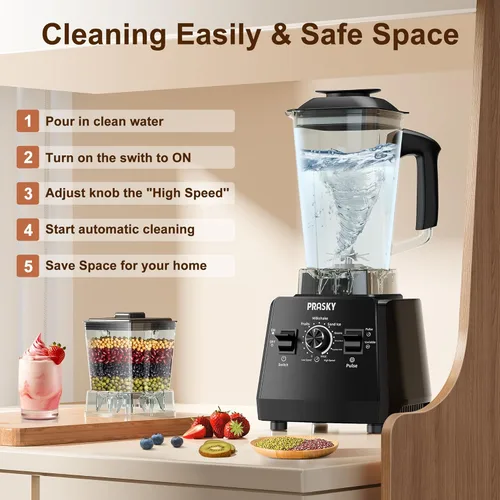 Miniatura 4 de Batidoras para cocina, licuadora de batidos, 2400 W/1000 W Prasky Blender & Grinder Combo, 25,000 RPM de alta velocidad, procesador de alimentos sin
