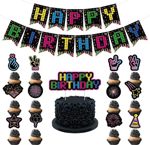 Miniatura 9 de 238 piezas de suministros de fiesta de neón que brillan en la oscuridad, decoraciones de fiesta de luz negra, juego de vajilla para fiesta, platos