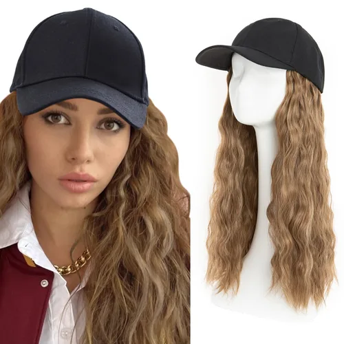 Miniatura 18 de S-noilite Peluca de gorra de béisbol con extensiones de cabello, 8 pulgadas, corta, rizada, ondulada, estilo Bob, peinado, ajustable, con cabello