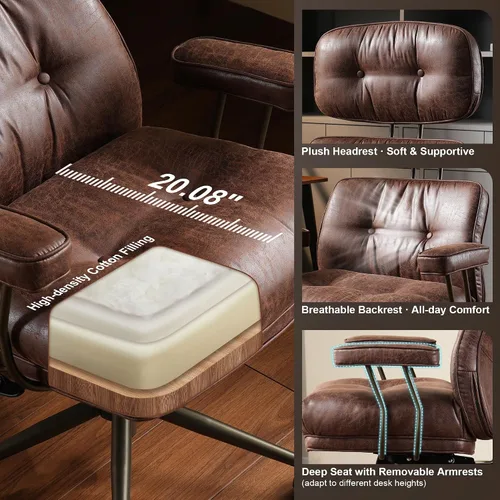 Miniatura 3 de Silla ergonómica de escritorio de oficina en casa, silla giratoria de 360° con inclinación y altura ajustable con cojín grueso y reposabrazos