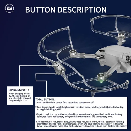Miniatura 7 de Protector de hélice luminoso compatible con DJI Mini 3/Mini 3 Pro Drone Quick Release Blade Protectores Hélice, Funda protectora anticolisión