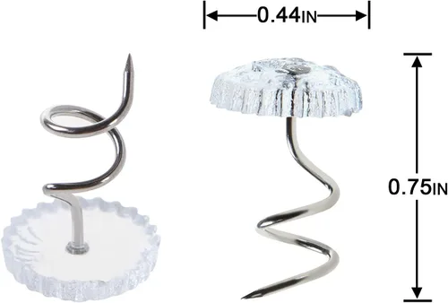 Miniatura 3 de Alfileres para faldón de cama, alfileres de empuje en espiral, alfileres giratorios de cabeza transparente, 100 piezas (0.75 pulgadas), tachuelas