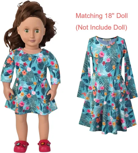 Miniatura 32 de Perfashion Vestidos a juego para niñas y muñecas sin mangas/manga larga, acampanados, faldas de fiesta de unicornio