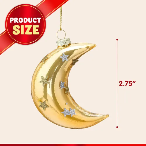 Miniatura 5 de Joiedomi Adornos de luna de Navidad, decoración de luna de vidrio soplado con purpurina para colgar en el árbol, decoración de Navidad al aire