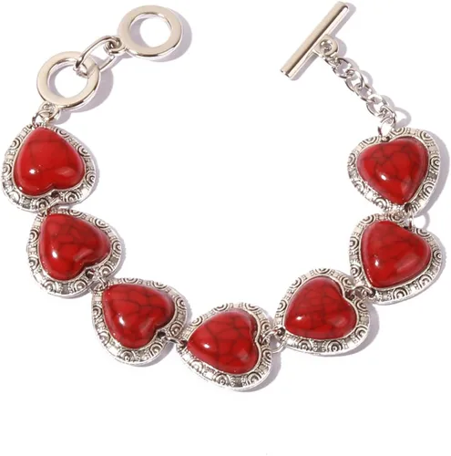 Caiyao Pulsera vintage con diseño de corazón turquesa y estilo retro, color melocotón, piedra de calaita natural, para mujeres y niñas