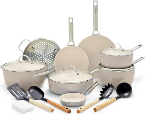 GreenPan Padova - Juego de utensilios de cocina antiadherentes de cerámica anodizada dura, 17 piezas, sin PFAS, inducción, apto para lavavajillas,