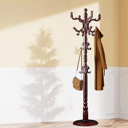 Perchero independiente, soporte de madera con 14 ganchos, fácil montaje con base de disco estable para dormitorio, pasillo, oficina de entrada para