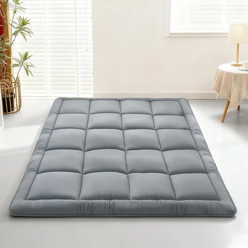 Colchón de piso japonés tipo futón, colchón enrollable plegable de 5 capas gruesas, colchoneta de tatami de espuma cómoda (Gris, tamaño individual)
