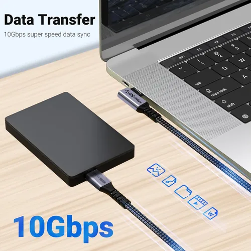 Miniatura 3 de Cable USB C corto de 100W 3.1 ángulo recto [1.5 pies, 2 paquetes], carga rápida de 5A, cables con chip E-Marker de datos de alta velocidad 10Gbps