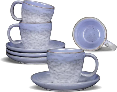 Miniatura 10 de Juego de 4 tazas de café espresso de 3 onzas, mini taza de café espresso doble italiano, tazas vintage pequeñas de cerámica con platillo para café