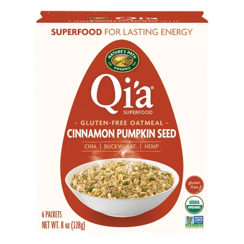 Nature's Path Harina de avena instantánea orgánica con semillas de calabaza Qi'a y canela, 8 onzas (paquete de 6), sin gluten, sin OMG
