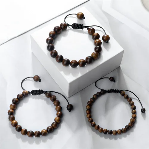 Miniatura 5 de Razcus - Pulsera de cuentas de palisandro negro vintage para hombre, 680.394 in, redondas, de madera, pulseras elásticas para meditación para oración